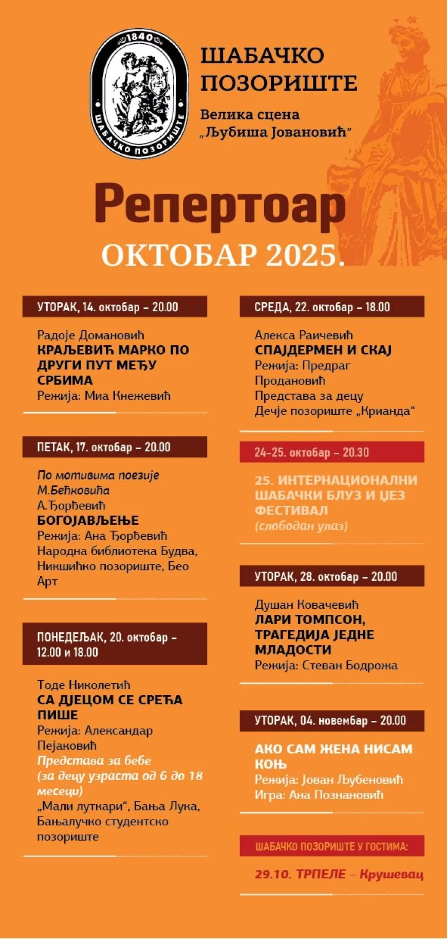 Šabačko pozorište: Repertoar za oktobar