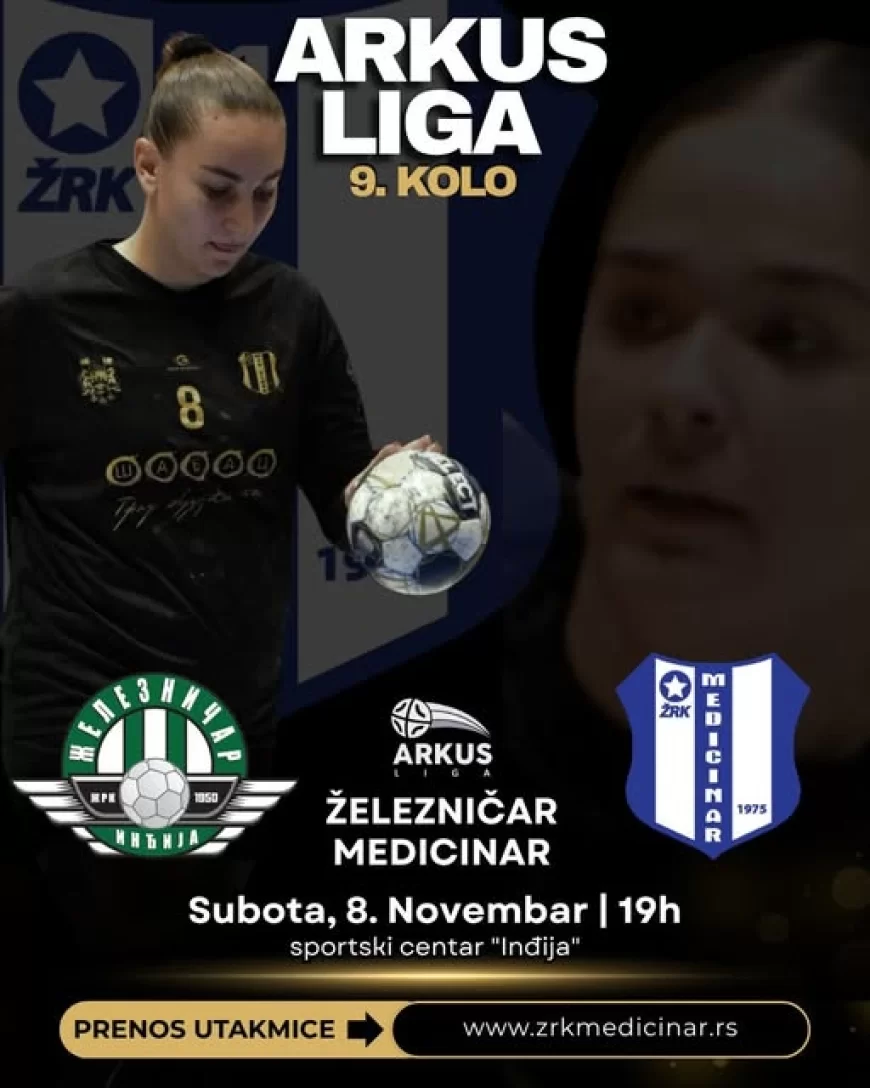 Rukometašice Medicinara gostuju Železničaru u Inđiji u okviru 9. kola Arkus lige