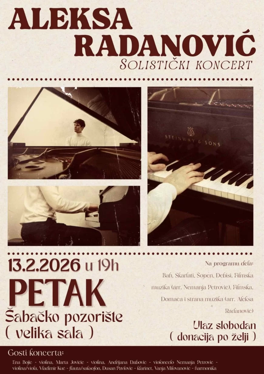 Solistički koncert Alekse Radanovića u petak – ulaz slobodan