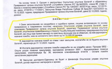 Pobeda za Mačvu: Predsednik opštine Bogatić sebi i saradnicima isplatio po 20 hiljada dinara pomoći