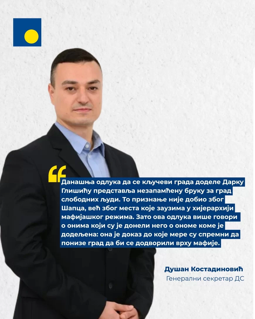 Kostadinović: Dodela počasti Glišiću bruka za grad slobodnih ljudi