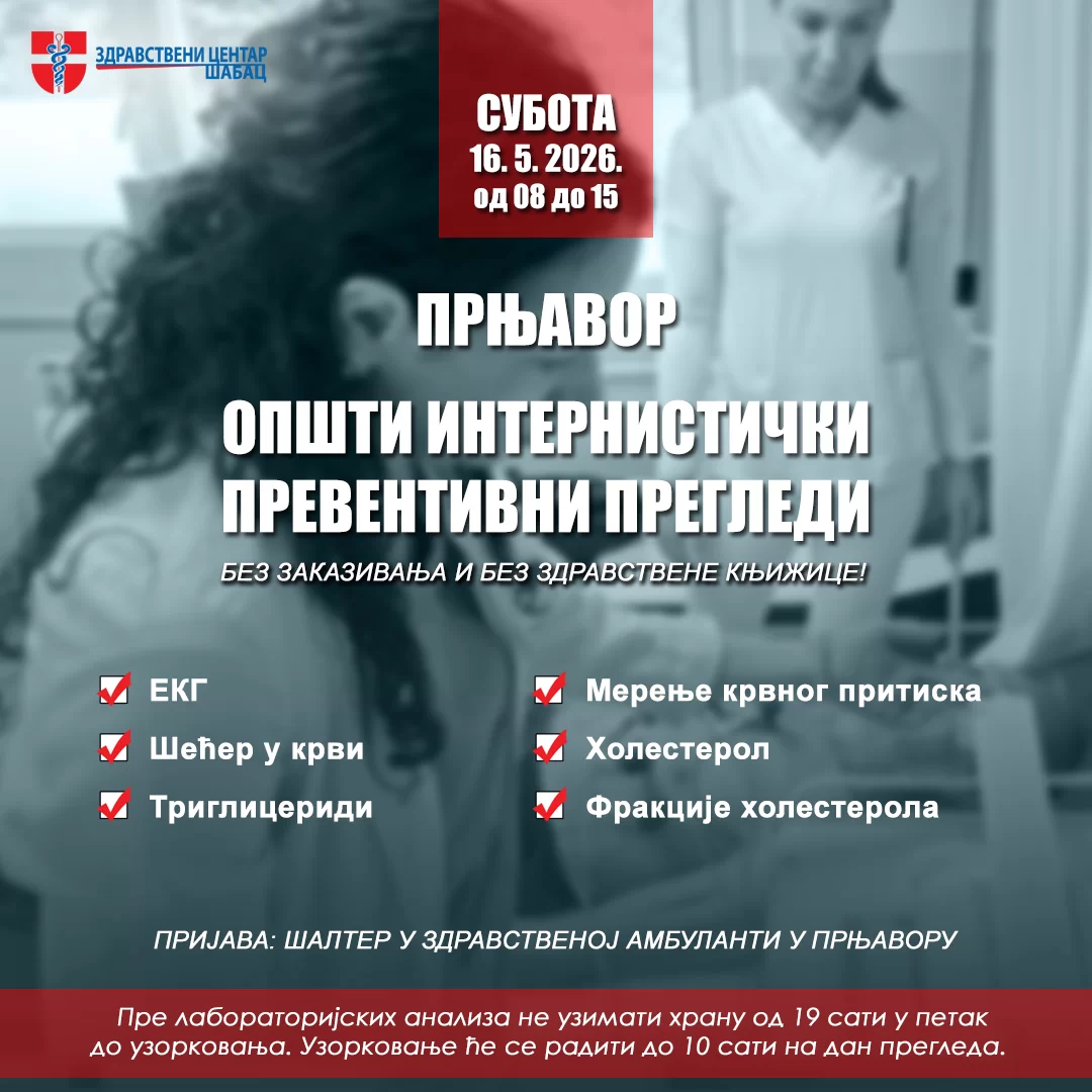 OPŠTI INTERNISTIČKI PREVENTIVNI PREGLEDI U PRNjAVORU
