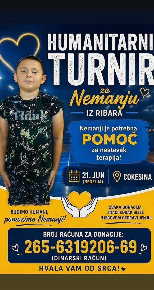 Humanitarni fudbalski turnir za Nemanju u nedelju: Sport, druženje i pomoć za plemenit cilj