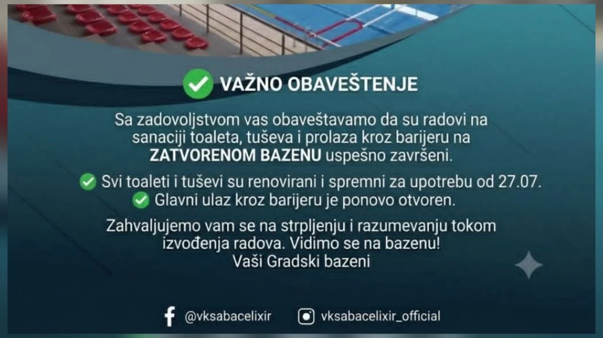 Završeni radovi na Gradskom bazenu u Šapcu – toaleti, tuševi i glavni ulaz ponovo u funkciji