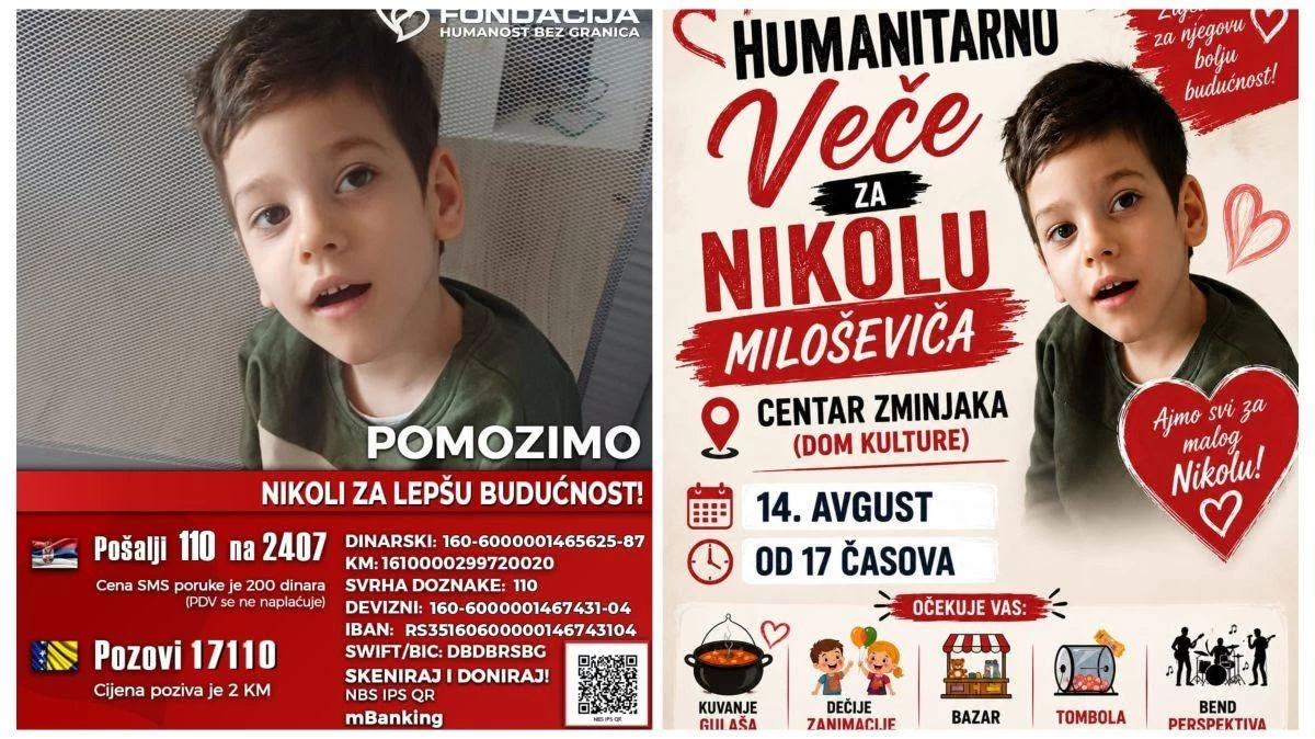 Humanitarno veče za šestogodišnjeg Nikolu u Zminjaku: Pomozimo mu da nastavi lečenje