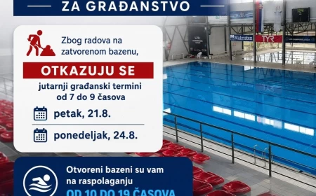 Zbog radova na zatvorenom bazenu otkazuju se građanski termini