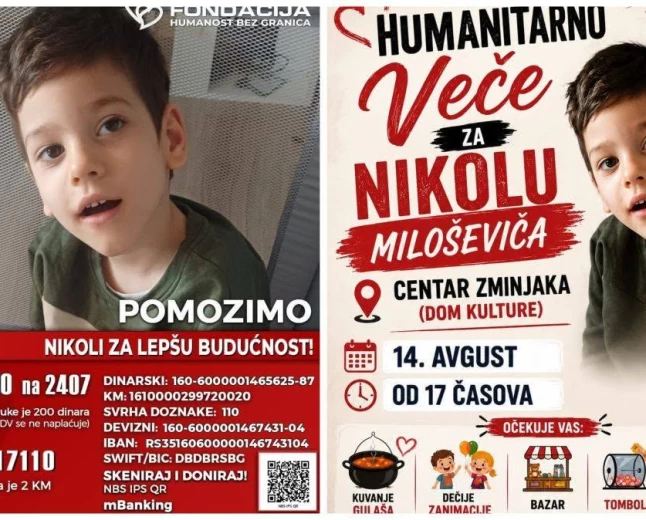 Humanitarno veče za šestogodišnjeg Nikolu u Zminjaku: Pomozimo mu da nastavi lečenje