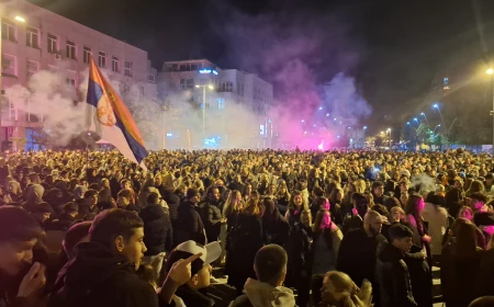 Prepun Trg šabačkih žrtava: Šabac pevao i igrao kolo na proslavi pobede Studentske liste